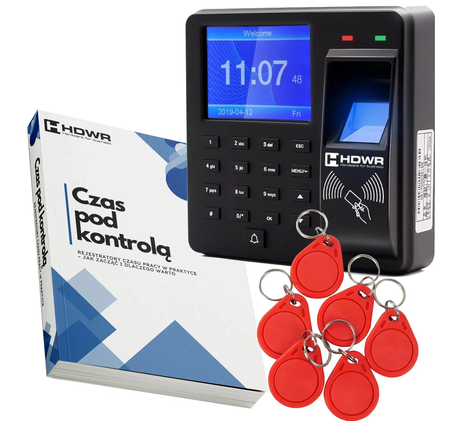 Rejestrator czasu pracy CTR10 z 10 brelokami RFID i e-bookiem „Czas pod kontrolą”