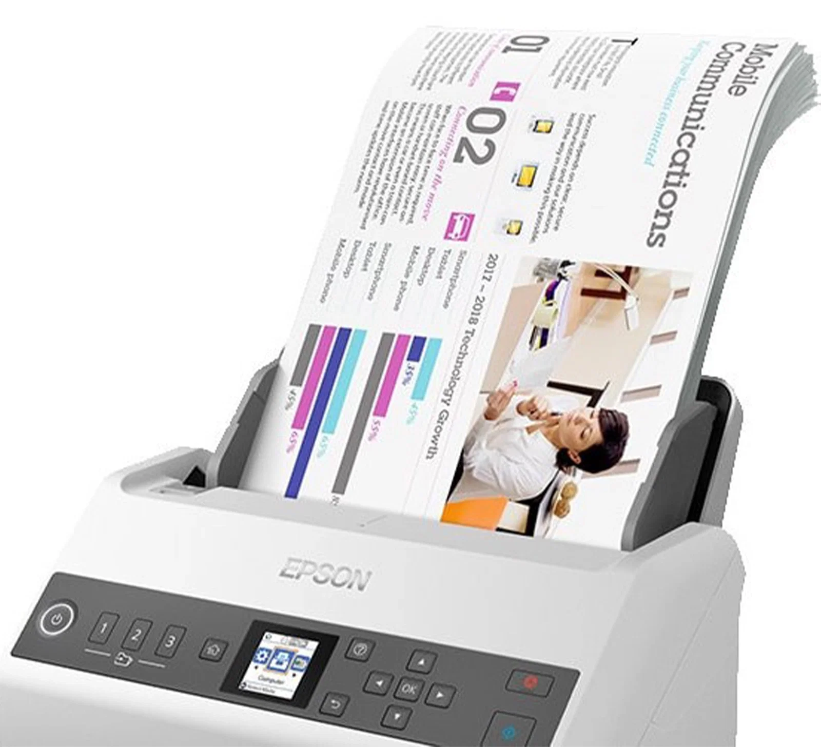 Skaner EZD z podajnikiem automatycznym sieciowy LAN z wyświetlaczem LCD Epson DS-730N