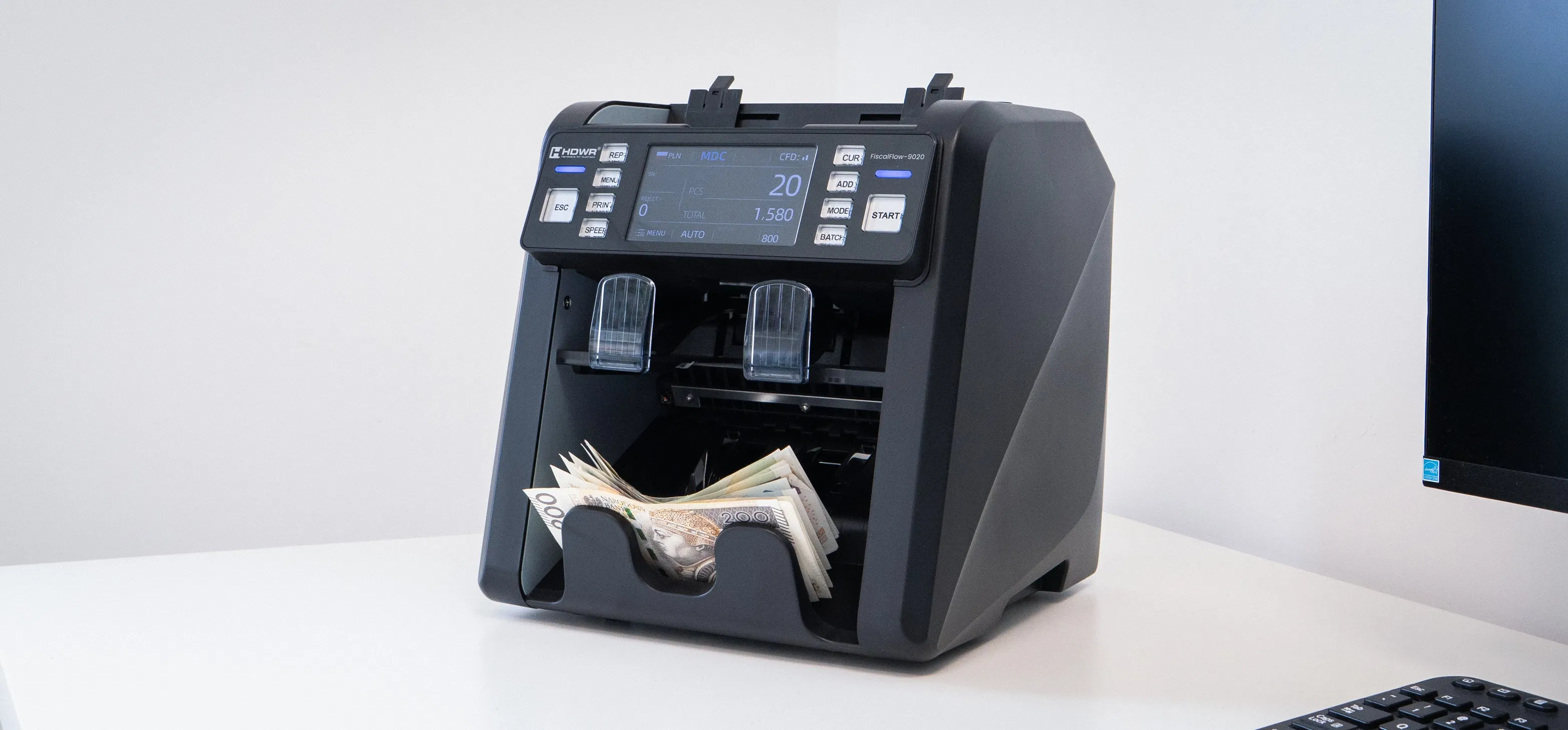 Banknotenzähler mit Display und Währungserkennung, Dual-CIS FiscalFlow-9020