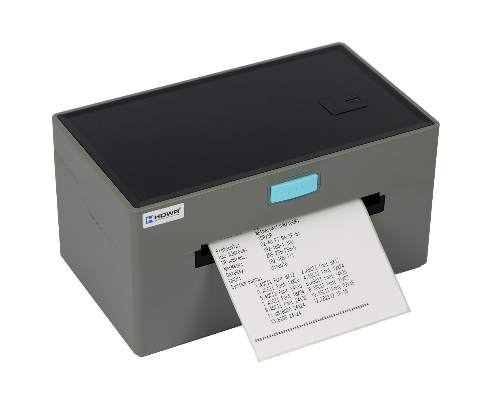 Drukarka termiczna OPrint-XA200 w trakcie drukowania, rozdzielczość 203 dpi, szybki wydruk etykiet i paragonów.