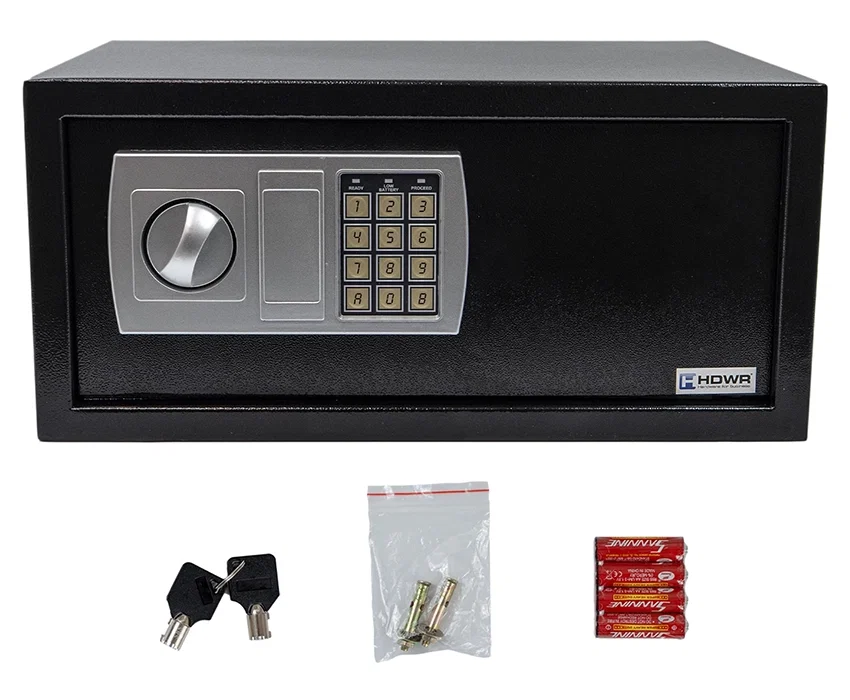 Sejf domowy SecureBox-40 z zamkiem na kod PIN i mechanicznym kluczem, idealny do biura i hotelu