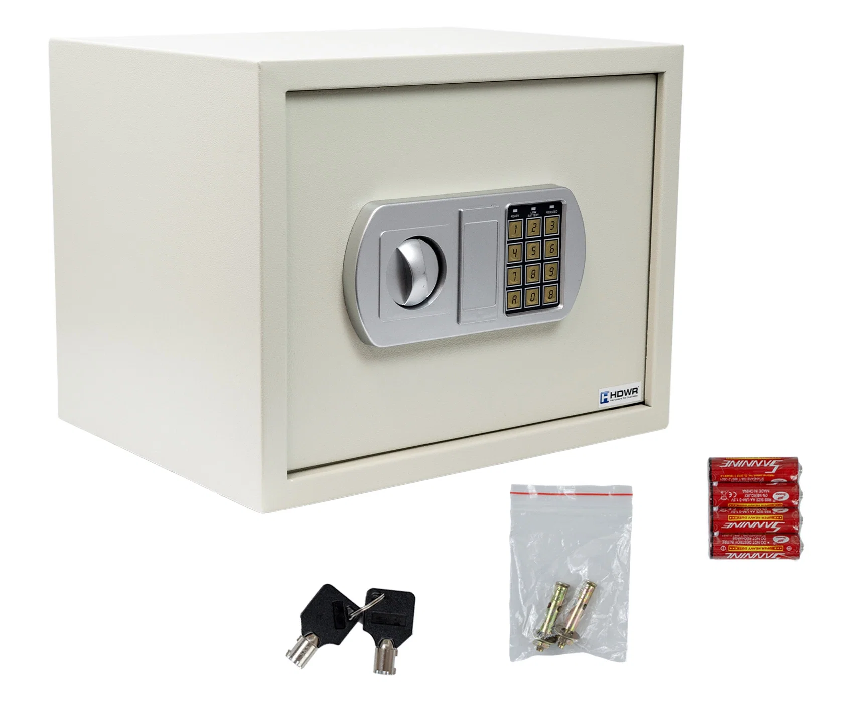 Safe mit PIN-Code und klassischem Stahlschlüssel, mit mechanischem und elektronischem Schloss SecureBox-50