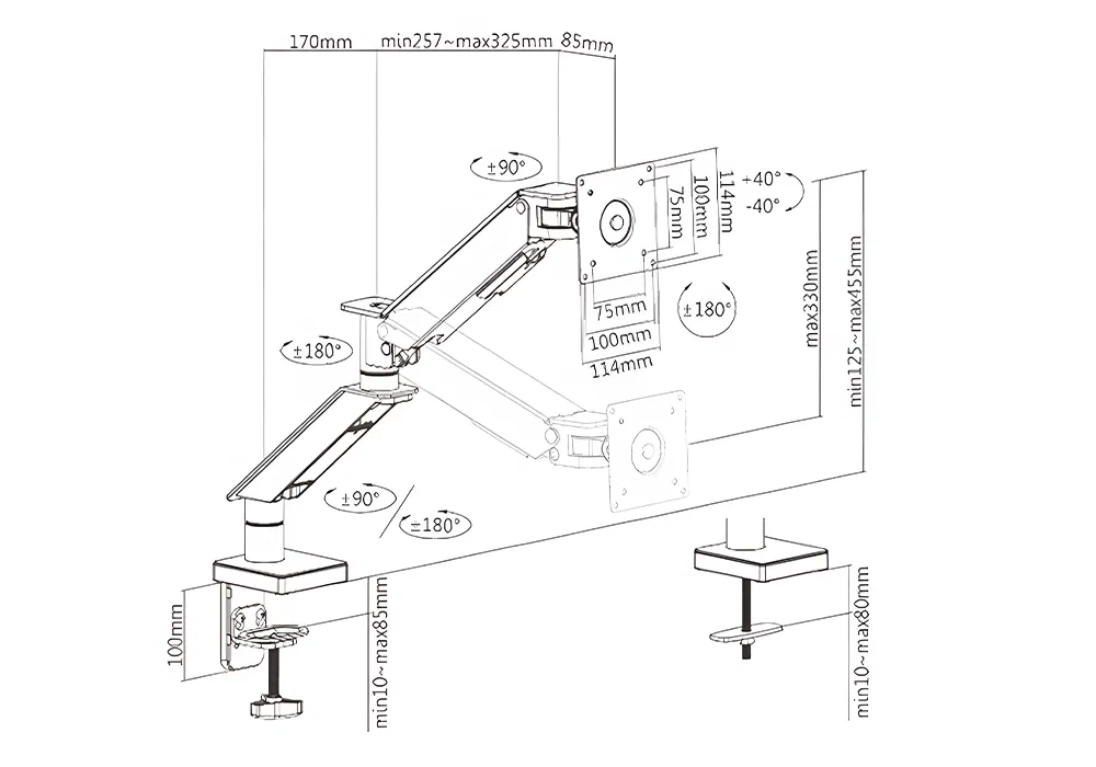 Stojak na monitor biurkowy o przekatnych 17-35 cali SolidHand-AG01B
