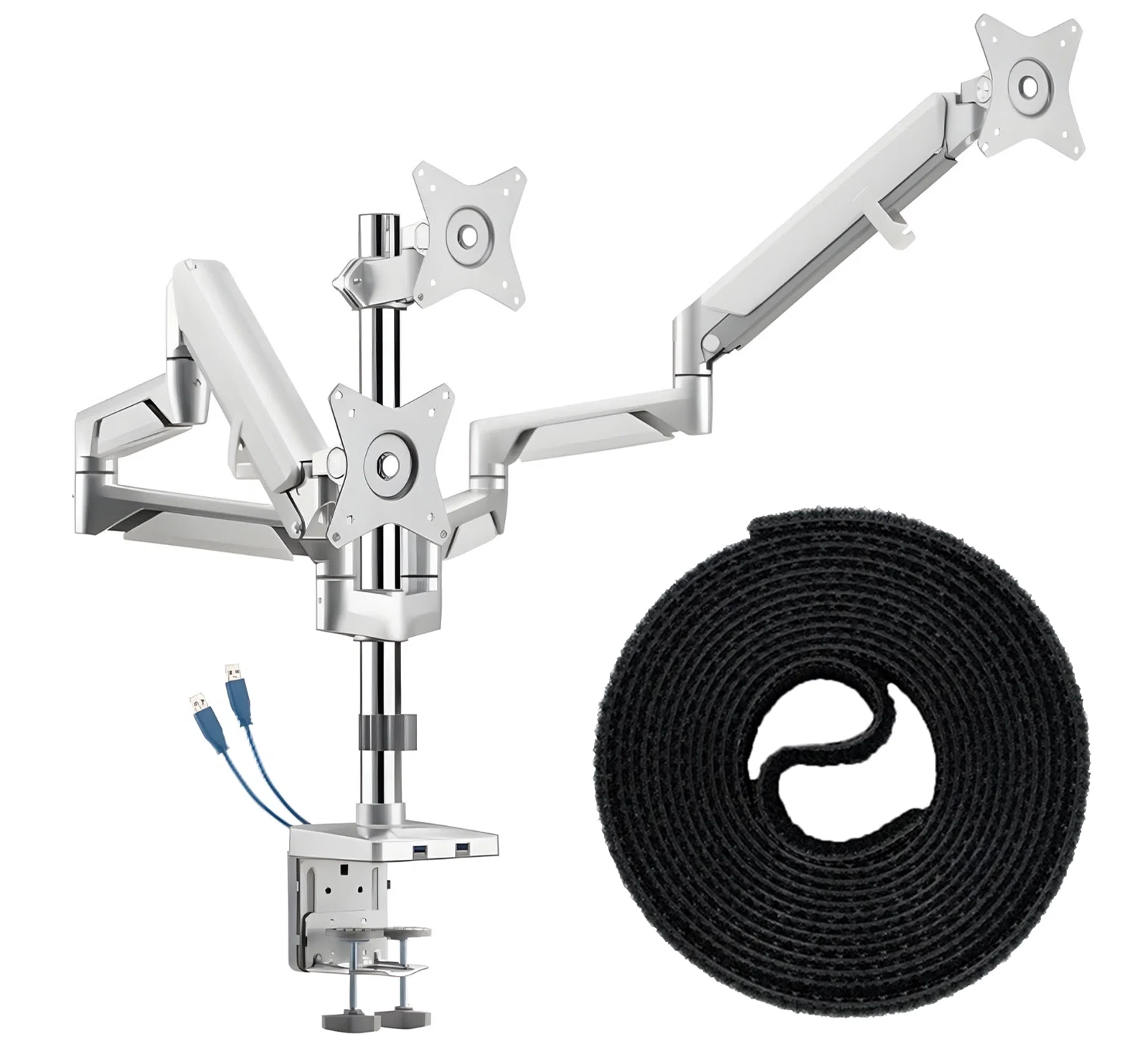 Schreibtischhalterung für 3 Monitore SolidHand-BG03SU im Set mit Klettkabelbinder SolidHand-CM01T