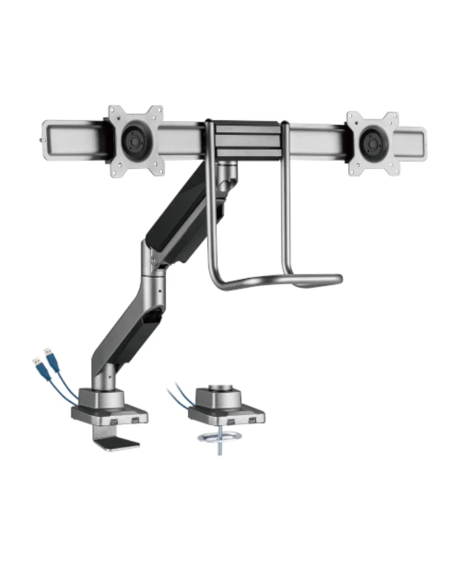 SolidHand-BM02U du monitoriai ergonomiško aukščio padėtyje prie biuro stalo