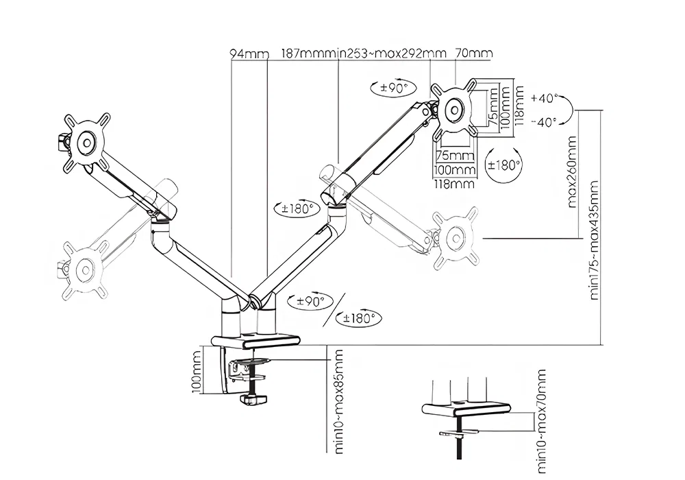 Abrazadera de escritorio e instalación por pasacables del SolidHand-BS02