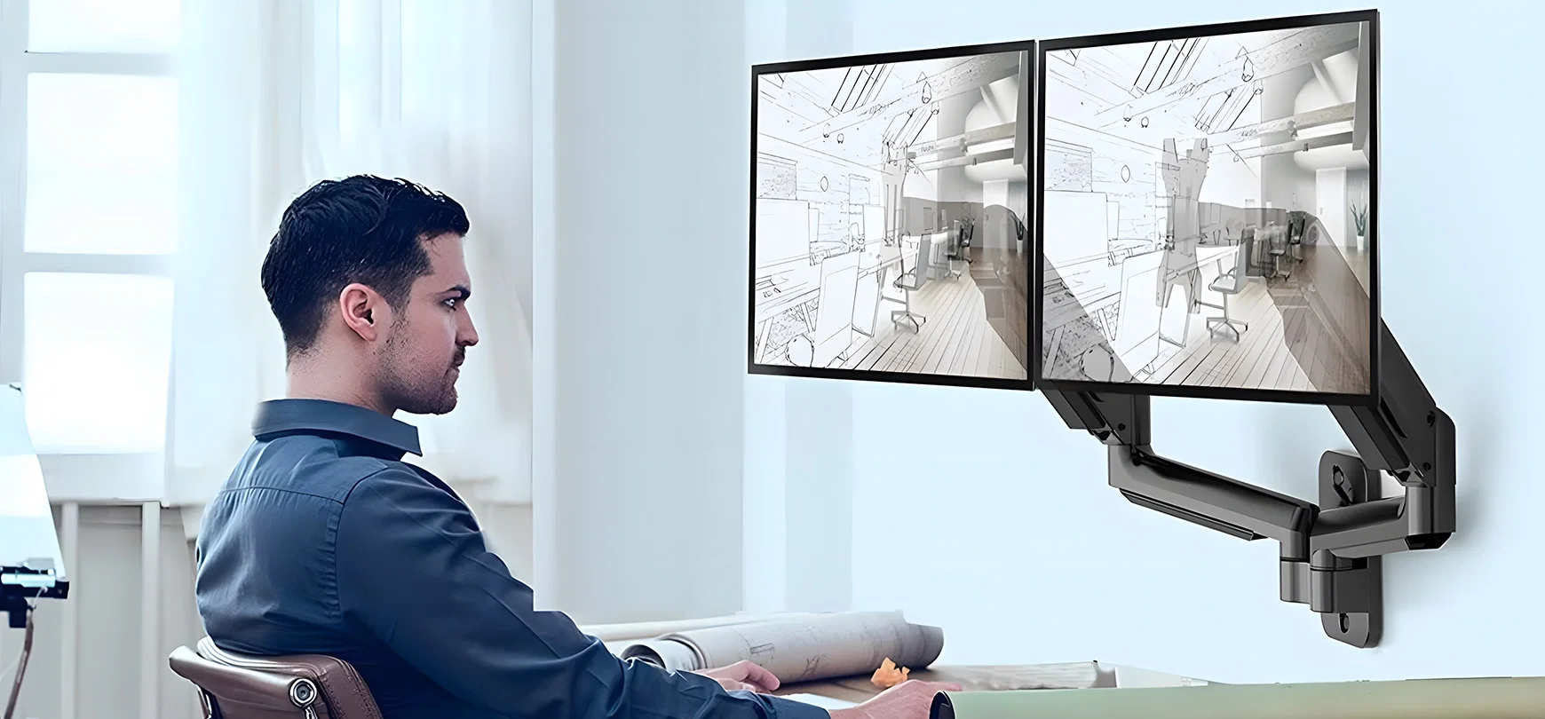 SolidHand-CGW02 dual monitor wall mount with gas spring arms
