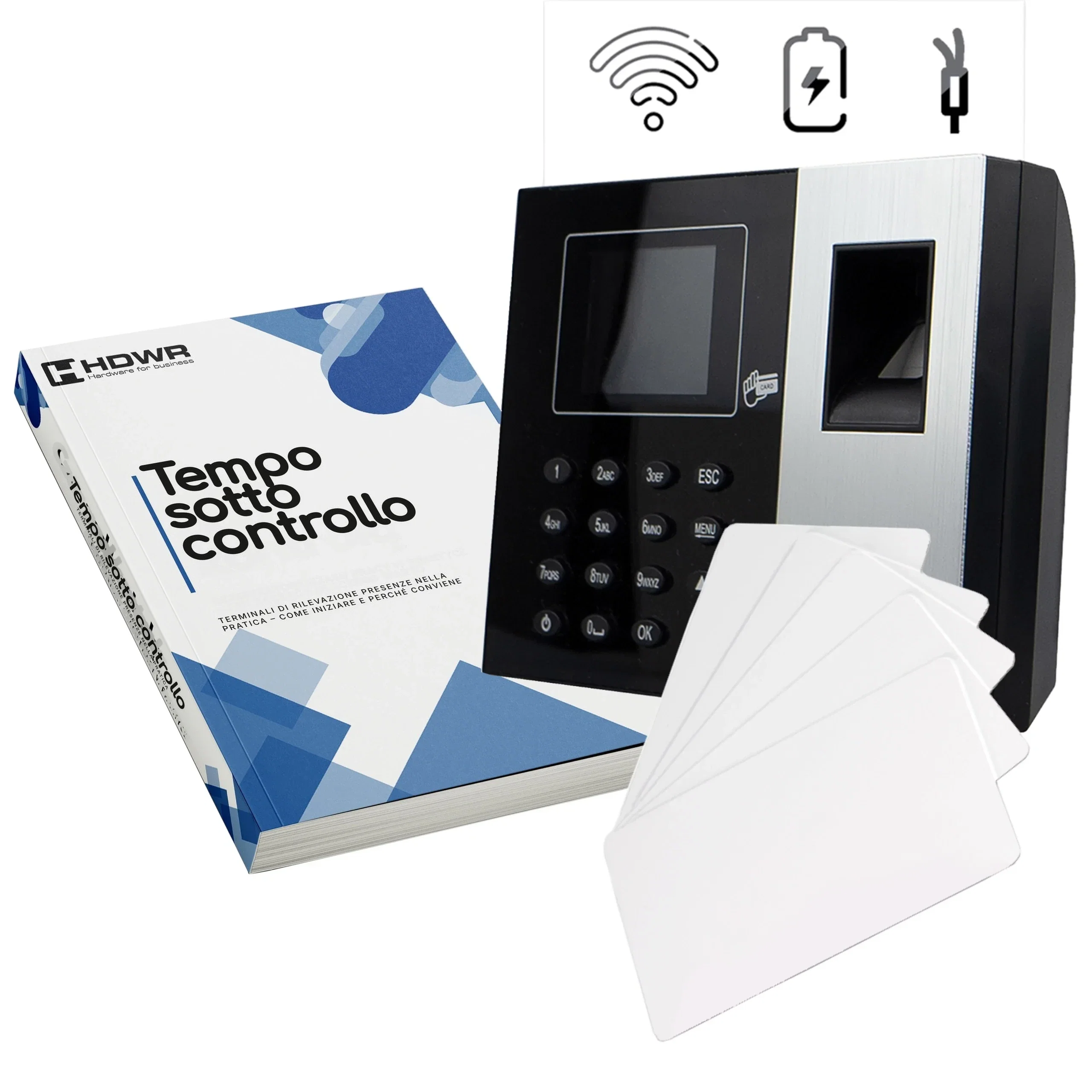 Terminale rilevazione presenze TimeLok-300 con 15 tessere RFID e l’e-book «Tempo sotto controllo»