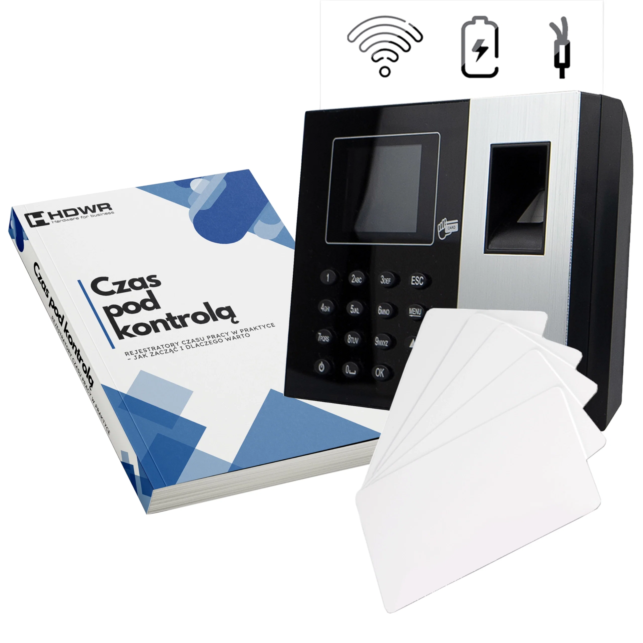 Rejestrator czasu pracy TimeLok-300 od HDWR z 10 kartami RFID 13,56 MHz i e-bookiem Czas pod kontrolą