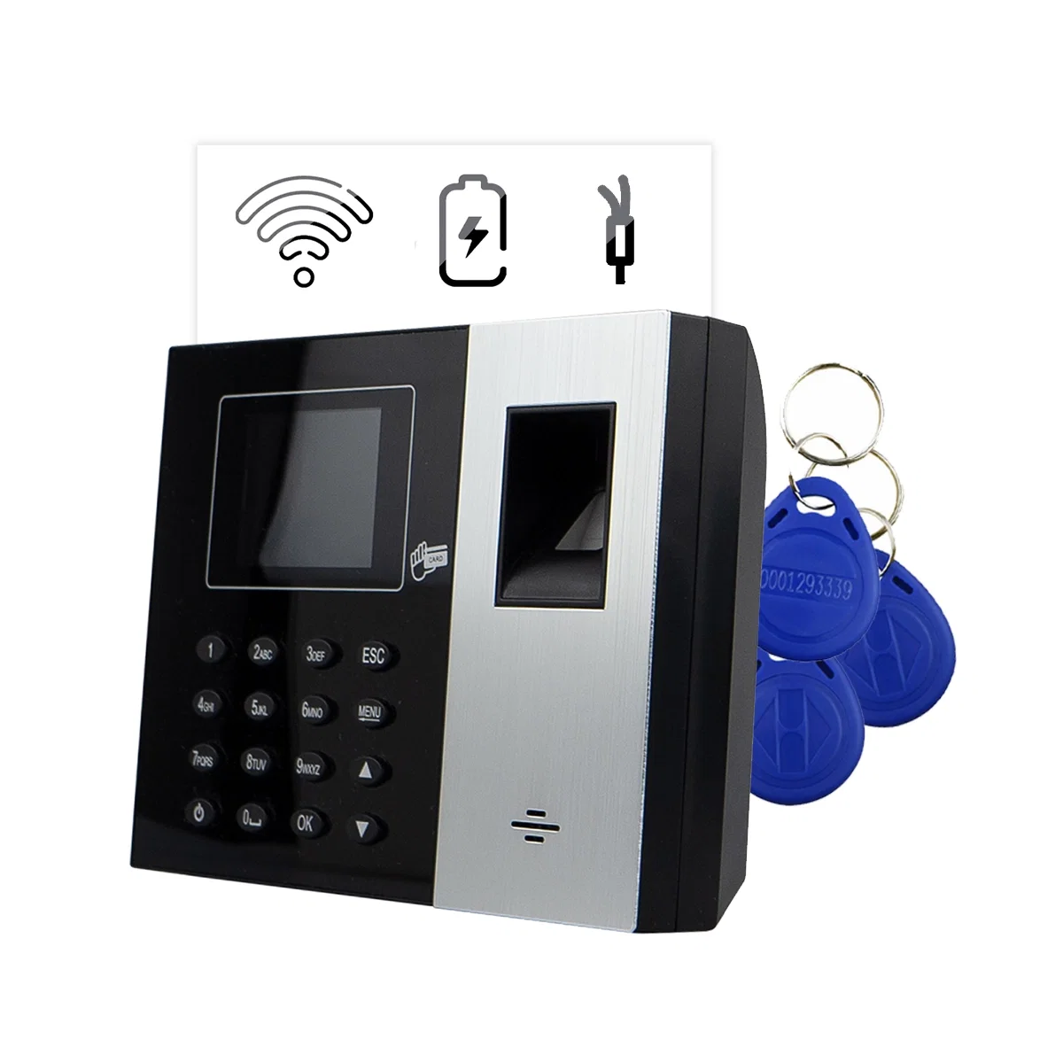 Registrador de tiempo de trabajo LAN con batería adicional, Wiegand IC TimeLok-300 con 10 llaveros RFID