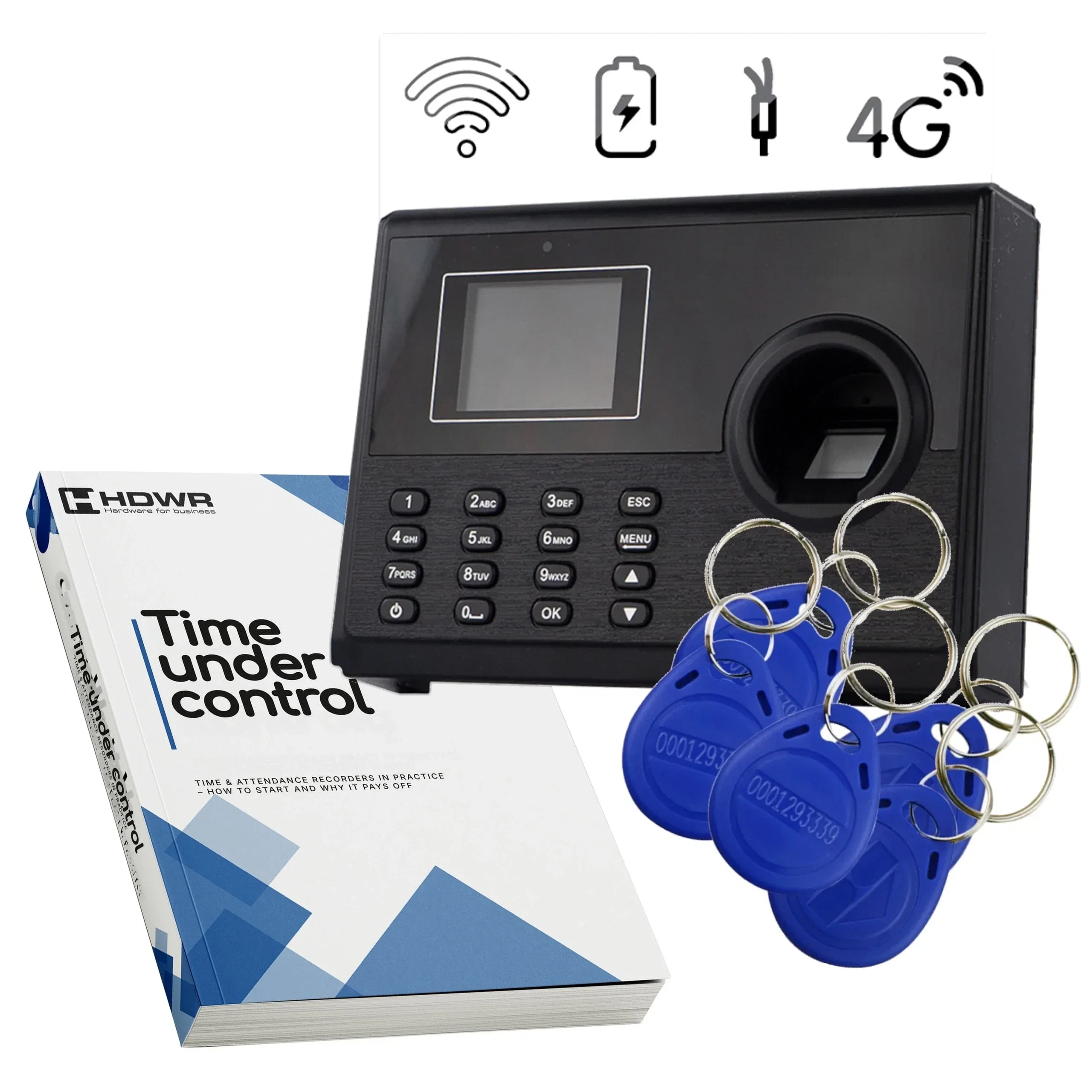 Tijdregistratieterminal TimeLok-400 met 15 RFID-sleutelhangers en het e-book „Time under control” (Engelstalig) 12 Tijdregistratieterminal TimeLok-400 met 15 RFID-sleutelhangers en het e-book „Time under control” (Engelstalig)