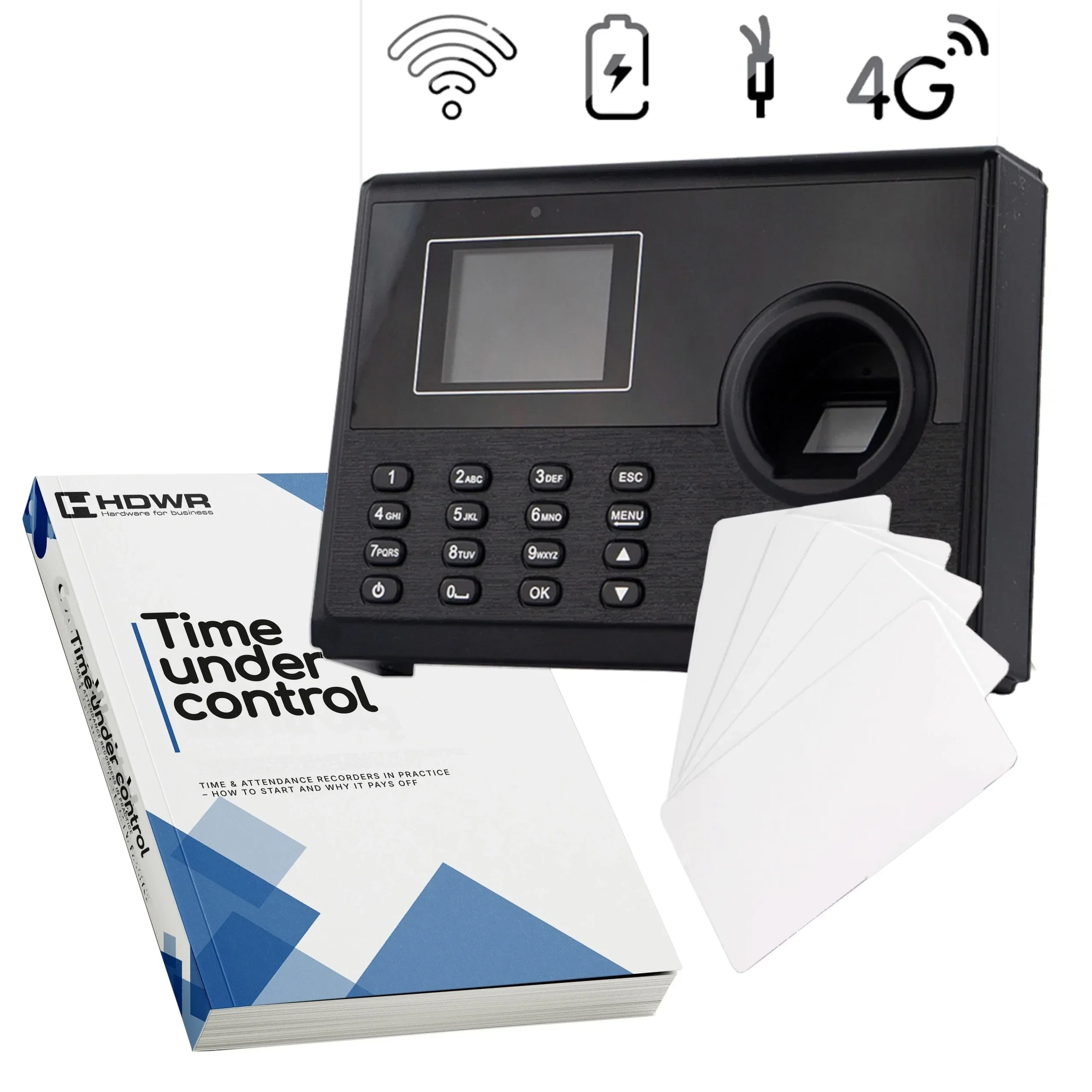 Darbo laiko registratorius TimeLok-400 su 15 RFID kortelių ir el. knyga „Time under control“ (anglų k.)