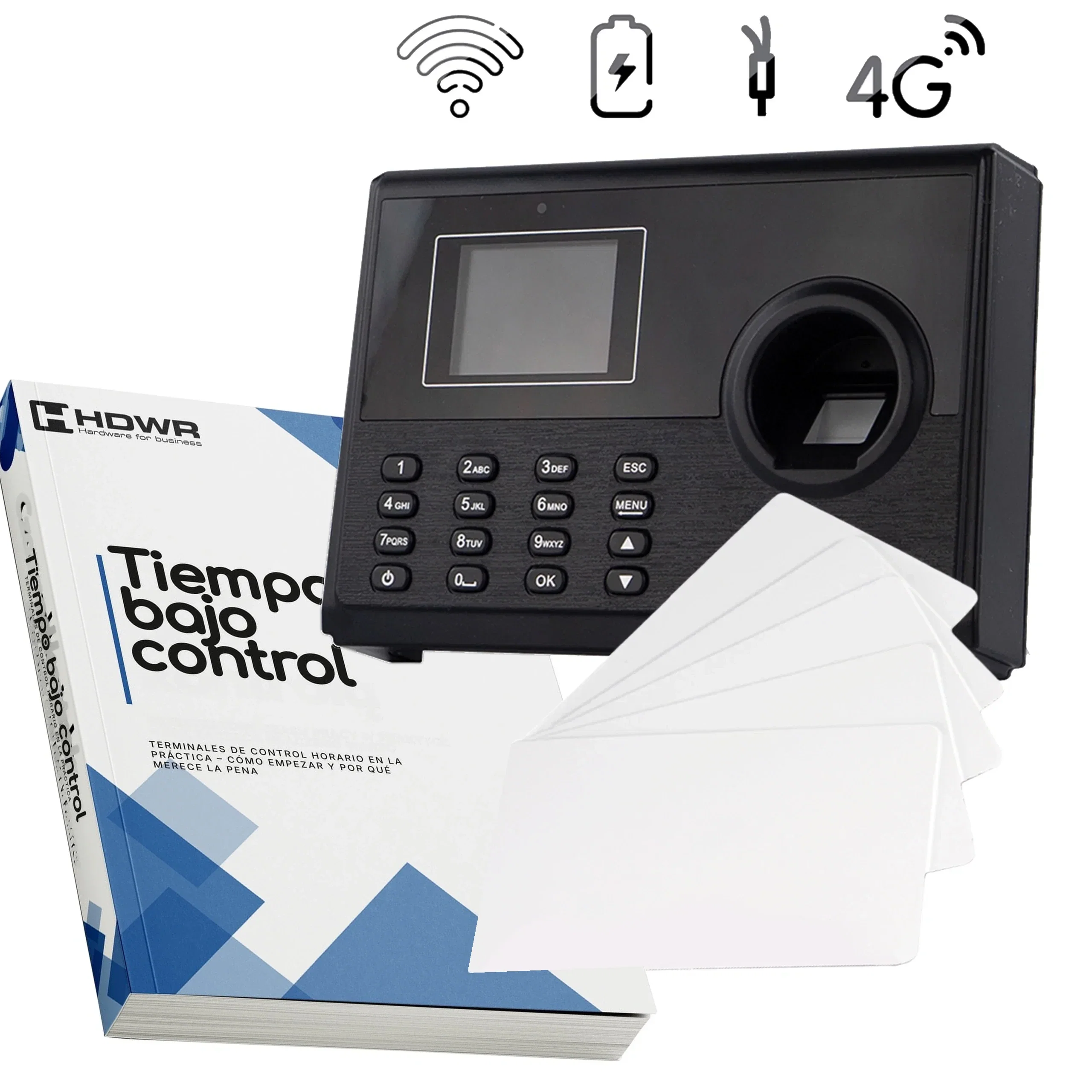 Registrador de jornada TimeLok-400 con 10 tarjetas RFID y el e-book «Tiempo bajo control»