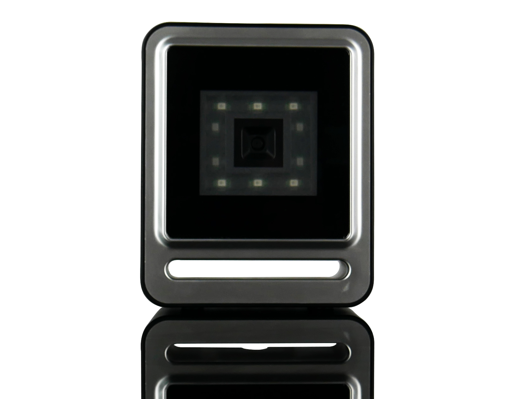Een stationaire QR-codescanner die codes van een telefoonscherm kan scannen.