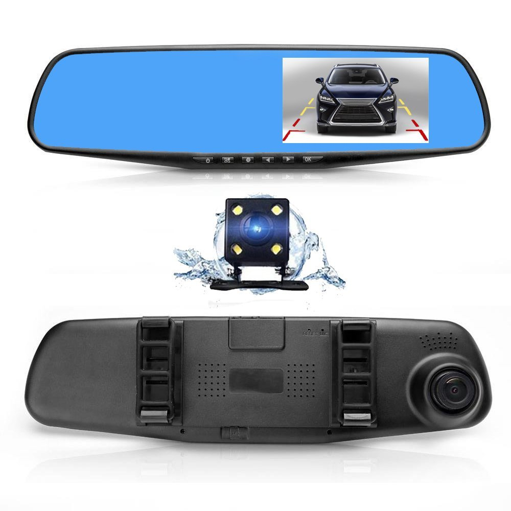 Auto-Dual-Dashkamera für vorne und hinten am Rückspiegel