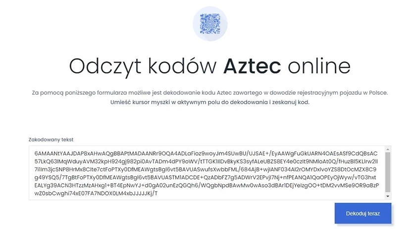 Darmowy dekoder kodu Aztec firmy Weaver Software.