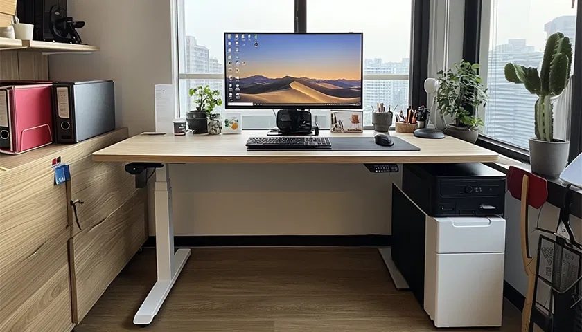 Biurko regulowane elektrycznie.