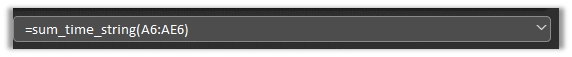 funkcja =sum_time_string(A6:AE6)