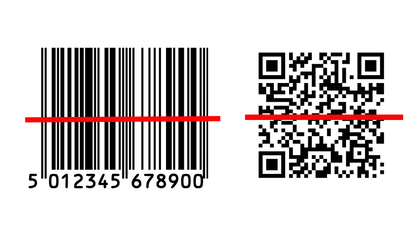 Grafika przedstawiająca poprawne skanowanie kodu kreskowego oraz kodu QR