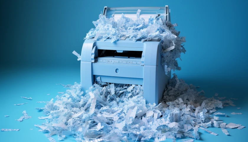 Niszczarka do dokumentów utylizująca papier w postaci ścinków